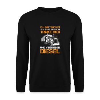 Ich Bin Trucker Esse Fleisch Trinke Bier - Unisex Pullover - Schwarz - Vorne - Alina (178cm) & Michal (187cm)
