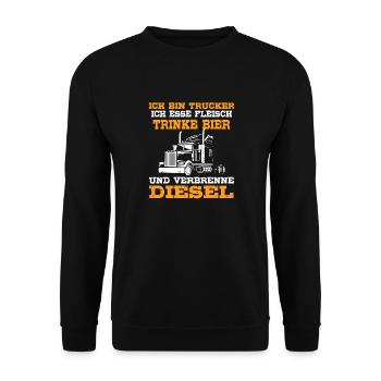 Ich Bin Trucker Esse Fleisch Trinke Bier - Unisex Pullover - Schwarz - Vorne - Alina (178cm) & Michal (187cm)