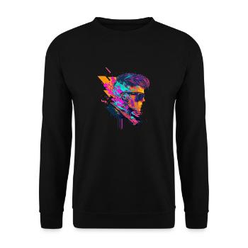 Pop-Art Rocker mit Sonnenbrille Abstrakte Kunst - Unisex Pullover - Schwarz - Vorne - Alina (178cm) & Michal (187cm)