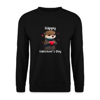 Otter Happy Valentines Day - Unisex Pullover - Schwarz - Vorne - Alina (178cm) & Michal (187cm)