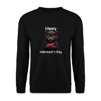 Happy Valentines Day Katze - Unisex Pullover - Schwarz - Vorne - Alina (178cm) & Michal (187cm)