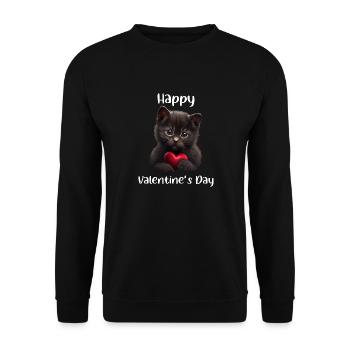 Happy Valentines Day Katze - Unisex Pullover - Schwarz - Vorne - Alina (178cm) & Michal (187cm)