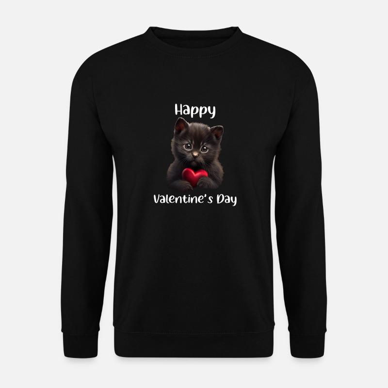 Happy Valentines Day Cat - Unisex Sweatshirt - black
