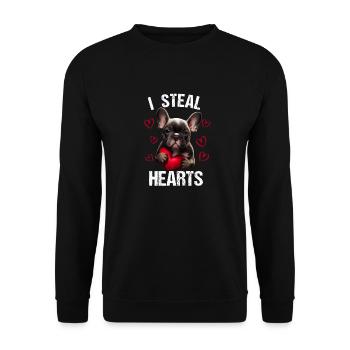 Je vole des cœurs chien Frenchie français bulldog - Sweat-shirt Unisexe - noir - Devant - Alina (178cm) & Michal (187cm)