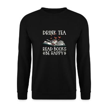 Tee Trinken Bücher Lesen Glücklich Sein - Unisex Pullover - Schwarz - Vorne - Alina (178cm) & Michal (187cm)