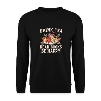 Tee Trinken Bücher Lesen Glücklich Sein - Unisex Pullover - Schwarz - Vorne - Alina (178cm) & Michal (187cm)