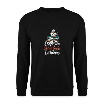 Tee Trinken Bücher Lesen Glücklich Sein - Unisex Pullover - Schwarz - Vorne - Alina (178cm) & Michal (187cm)