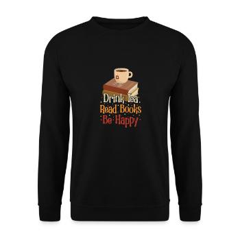 Tee Trinken Bücher Lesen Glücklich Sein - Unisex Pullover - Schwarz - Vorne - Alina (178cm) & Michal (187cm)