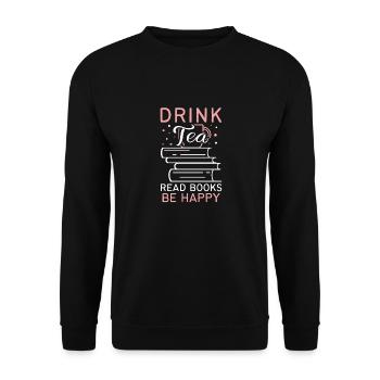 Tee Trinken Bücher Lesen Glücklich Sein - Unisex Pullover - Schwarz - Vorne - Alina (178cm) & Michal (187cm)