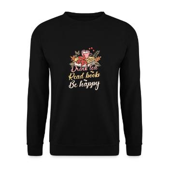 Tee Trinken Bücher Lesen Glücklich Sein - Unisex Pullover - Schwarz - Vorne - Alina (178cm) & Michal (187cm)