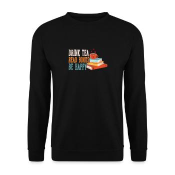 Tee Trinken Bücher Lesen Glücklich Sein - Unisex Pullover - Schwarz - Vorne - Alina (178cm) & Michal (187cm)