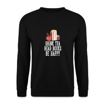 Tee Trinken Bücher Lesen Glücklich Sein - Unisex Pullover - Schwarz - Vorne - Alina (178cm) & Michal (187cm)