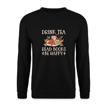 Tee Trinken Bücher Lesen Glücklich Sein - Unisex Pullover - Schwarz - Vorne - Alina (178cm) & Michal (187cm)