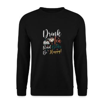 Tee Trinken Bücher Lesen Glücklich Sein - Unisex Pullover - Schwarz - Vorne - Alina (178cm) & Michal (187cm)