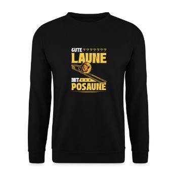 Posaunist, Gute Laune Mit Posaune - Unisex Pullover - Schwarz - Vorne - Alina (178cm) & Michal (187cm)