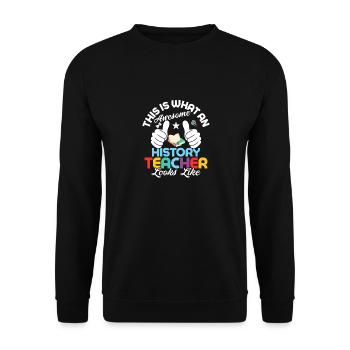Awesome History Teacher Looks Like Education Prof - Unisex Pullover - Schwarz - Vorne - Alina (178cm) & Michal (187cm)