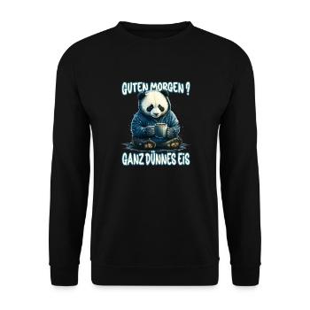 Ganz Dünnes Eis Morgenmuffel Panda Bär Kaffee - Unisex Pullover - Schwarz - Vorne - Alina (178cm) & Michal (187cm)