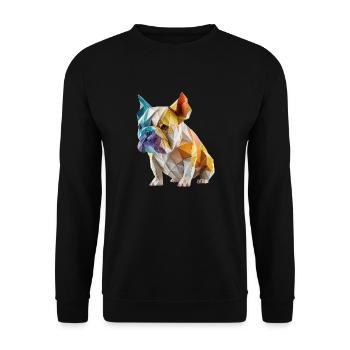 Moderne Farbenfrohe Origami Bulldog Hund - Unisex Pullover - Schwarz - Vorne - Alina (178cm) & Michal (187cm)