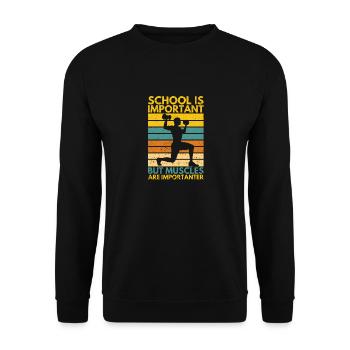 Schule ist wichtig, aber Muskeln sind wichtiger - Unisex Pullover - Schwarz - Vorne - Alina (178cm) & Michal (187cm)