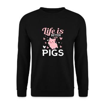 Life is better with pigs piglet pink - Unisex Sweatshirt - black - Front - Alina (178cm) & Michal (187cm)