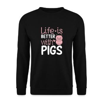 Life is better with pigs piglet pink - Unisex Sweatshirt - black - Front - Alina (178cm) & Michal (187cm)