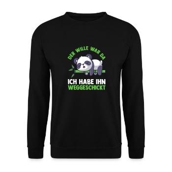 Der Wille War Da Ich Hab Ihn Weggeschickt Panda - Unisex Pullover - Schwarz - Vorne - Alina (178cm) & Michal (187cm)