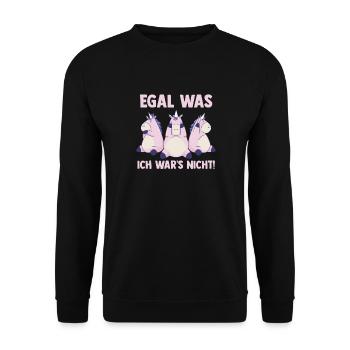 Egal was ich wars nicht Einhorn - Unisex Pullover - Schwarz - Vorne - Alina (178cm) & Michal (187cm)