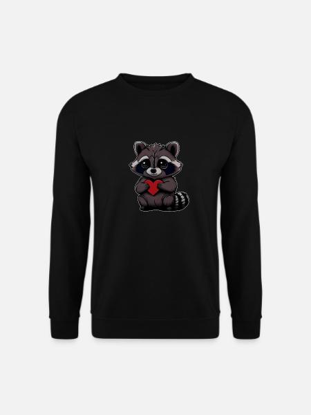 Waschbär mit Herz für Valentinstag - Unisex Pullover - Schwarz