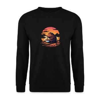 Capybara Manger Ramen Rétro Vintage Funny Rodent - Sweat-shirt Unisexe - noir - Devant - Alina (178cm) & Michal (187cm)
