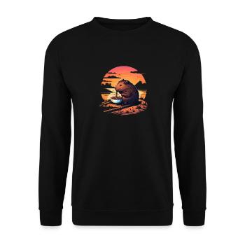 Capybara Manger Ramen Retro Vintage Cool Rongeur - Sweat-shirt Unisexe - noir - Devant - Alina (178cm) & Michal (187cm)