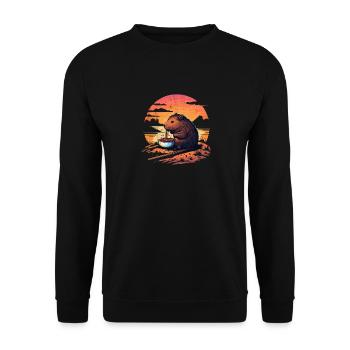 Capybara Manger Ramen Rétro Vintage Mignon Guinée - Sweat-shirt Unisexe - noir - Devant - Alina (178cm) & Michal (187cm)