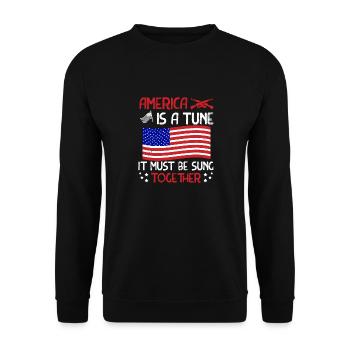 AMERIKA IST EINE MELODIE, DIE ZUSAMMEN GESUNGEN WERDEN MUSS - Unisex Pullover - Schwarz - Vorne - Alina (178cm) & Michal (187cm)