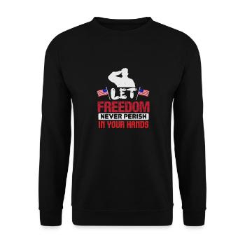 FREEDOM NEVER PERISN IN YOUR HANDS - Unisex Sweatshirt - black - Front - Alina (178cm) & Michal (187cm)