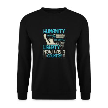 HUMANITY HAS WON IT IS BATTLE LIBERTY NOW HAS A - Unisex Sweatshirt - black - Front - Alina (178cm) & Michal (187cm)