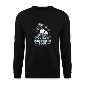 FREIHEIT IST DER SAUERSTOFF DER SEELE - Unisex Pullover - Schwarz - Vorne - Alina (178cm) & Michal (187cm)