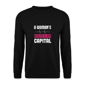UNE FEMME EST EN BONNE SANTÉ EST SON CAPITAL - Sweat-shirt Unisexe - noir - Devant - Alina (178cm) & Michal (187cm)