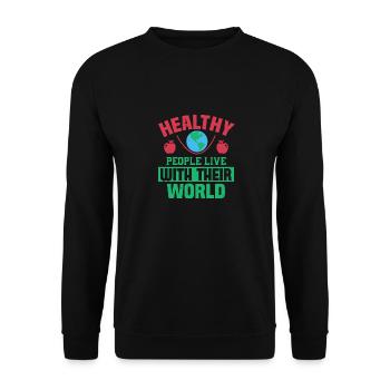 LES PERSONNES EN BONNE SANTÉ VIVENT AVEC LEUR MONDE - Sweat-shirt Unisexe - noir - Devant - Alina (178cm) & Michal (187cm)