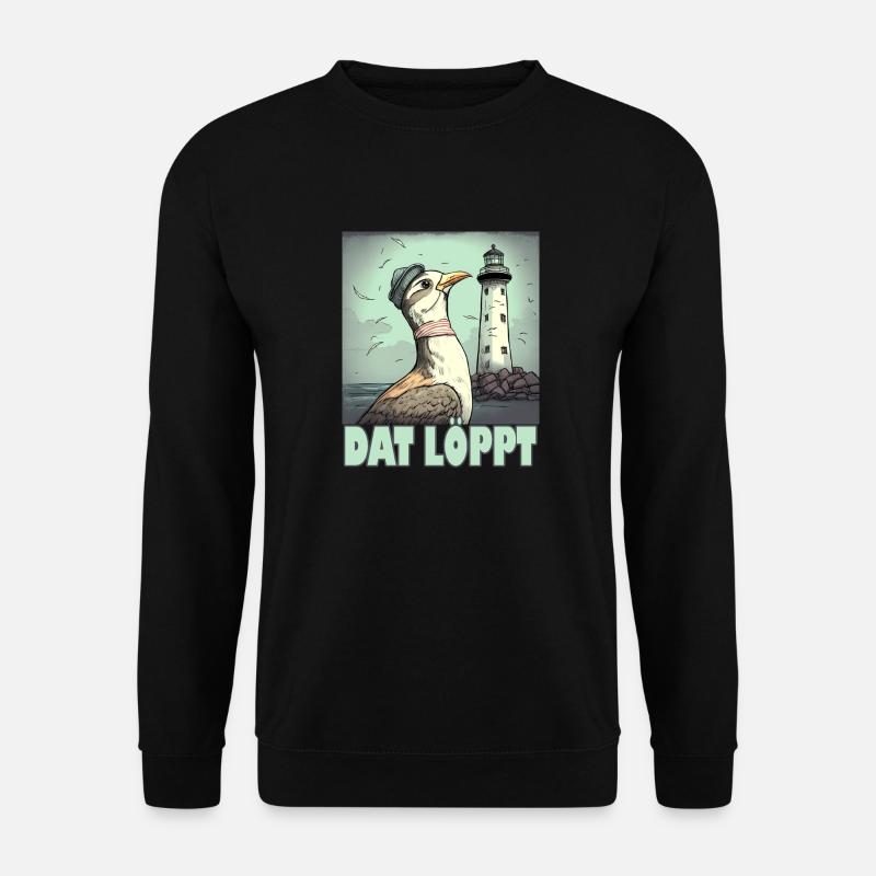 Dat Löppt Möwe Leuchtturm Meer Plattdeutsch Norden - Unisex Pullover - Schwarz