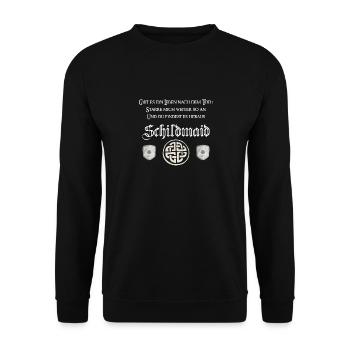 Schildmaid Wkingerin | Nordische Wikinger Sprüche - Unisex Pullover - Schwarz - Vorne - Alina (178cm) & Michal (187cm)