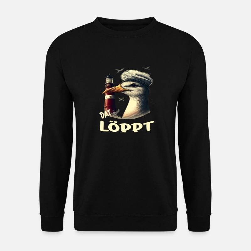 Dat Löppt Möwe Leuchtturm Meer Plattdeutsch Norden - Unisex Pullover - Schwarz