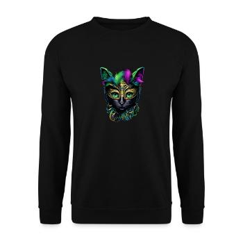 Mardi Gras Katze Narrenmaske Mardi Gras Katze - Unisex Pullover - Schwarz - Vorne - Alina (178cm) & Michal (187cm)