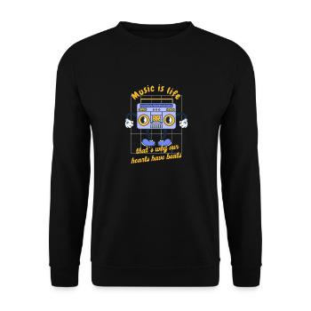 Music Is Life That's Why Our Hearts Have Beats - Unisex Pullover - Schwarz - Vorne - Alina (178cm) & Michal (187cm)