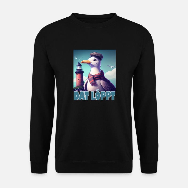 Dat Löppt Möwe Leuchtturm Meer Plattdeutsch Norden - Unisex Pullover - Schwarz