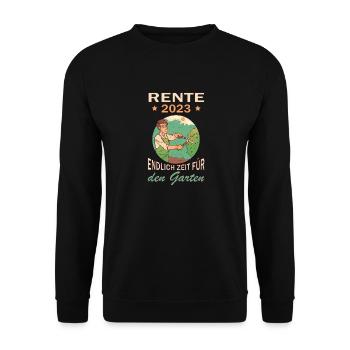 Rente 2023 Endlich Zeit Für Den Garten - Unisex Pullover - Schwarz - Vorne - Alina (178cm) & Michal (187cm)