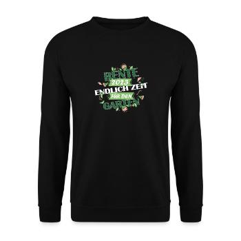 Rente 2023 Endlich Zeit Für Den Garten - Unisex Pullover - Schwarz - Vorne - Alina (178cm) & Michal (187cm)
