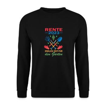 Rente 2023 Endlich Zeit Für Den Garten - Unisex Pullover - Schwarz - Vorne - Alina (178cm) & Michal (187cm)