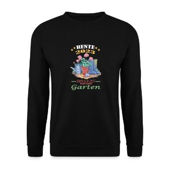 Rente 2023 Endlich Zeit Für Den Garten - Unisex Pullover - Schwarz - Vorne - Alina (178cm) & Michal (187cm)