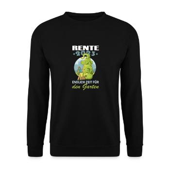 Rente 2023 Endlich Zeit Für Den Garten - Unisex Pullover - Schwarz - Vorne - Alina (178cm) & Michal (187cm)