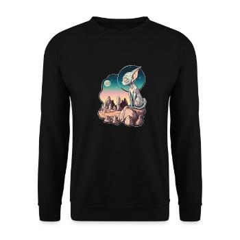 Sphynx Katze - außerirdische Lovecraft-Landschaft - Unisex Pullover - Schwarz - Vorne - Alina (178cm) & Michal (187cm)