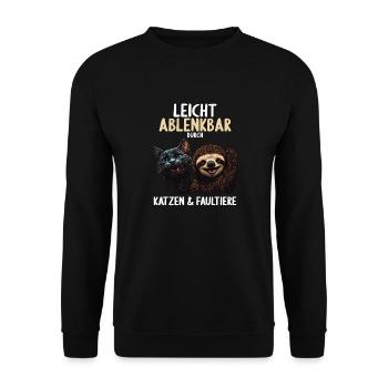 Leicht Ablenkbar durch Katzen Und Faultiere - Unisex Pullover - Schwarz - Vorne - Alina (178cm) & Michal (187cm)